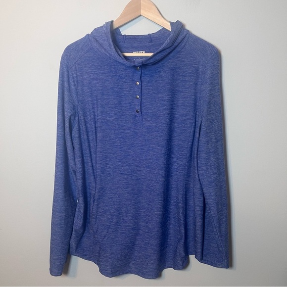 Duluth Trading Co Hooded Henley Men’s L Blue Shirt Performance Running Workout - Picture 1 of 7
